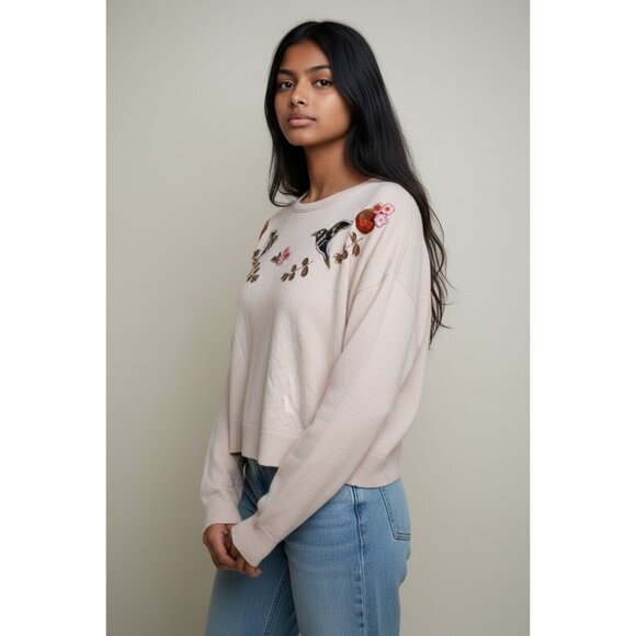 Disney LC Lauren Conrad Embroidered Bird & Floral Pullover Cropped Sweatshirt Sw - Picture 4 of 9